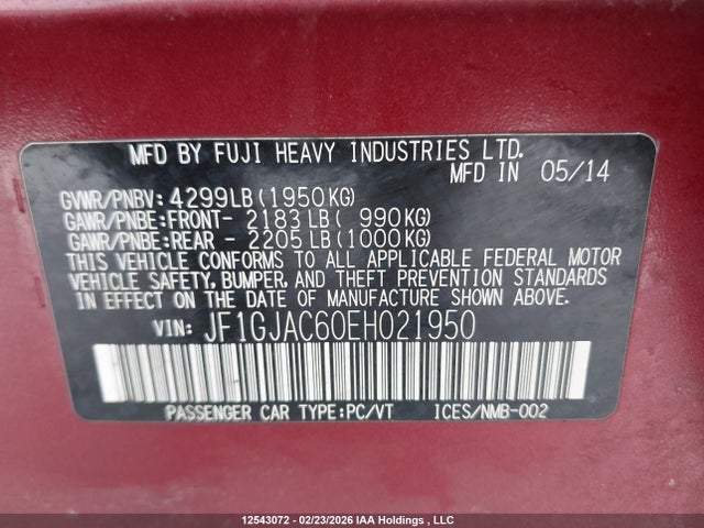 Subaru Impreza 2.0i Touring Package 2014 JF1GJAC60EH021950 Image 9