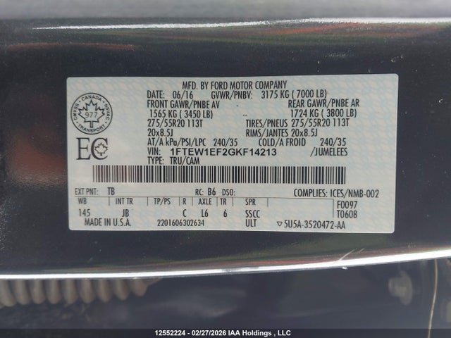 Ford F150 Supercrew 2016 1FTEW1EF2GKF14213 Image 9