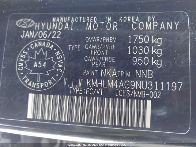 KMHLM4AG9NU311197 Hyundai Elantra Preferred Ivt