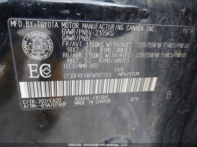 Продажа на аукционе авто 2015 Toyota Rav4, vin: 2T3DFREV8FW267223, номер лота: 12552226