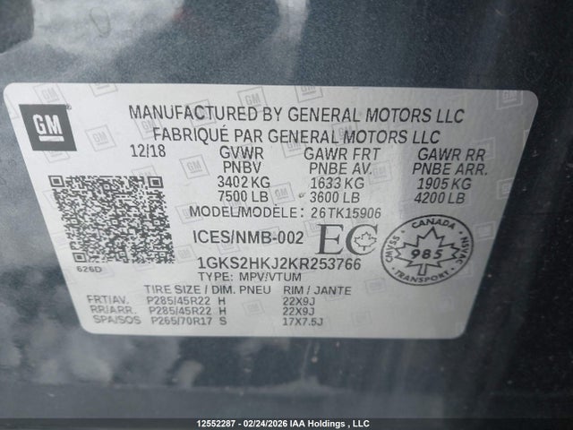 1GKS2HKJ2KR253766 GMC Yukon Xl Denali Denali
