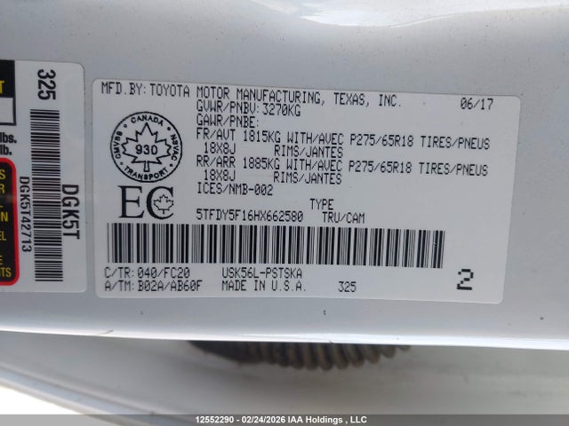 5TFDY5F16HX662580 Toyota Tundra Crewmax Sr5/trd Pro