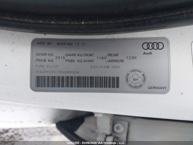 Продаж на аукціоні авто 2013 Audi A6 Premium, vin: WAUFFCFC7DN089924, номер лоту: 12552292