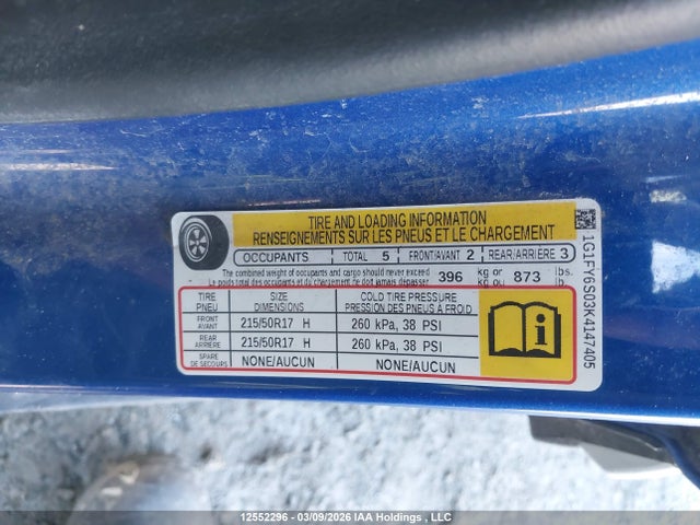 1G1FY6S03K4147405 Chevrolet BOLT EV LT