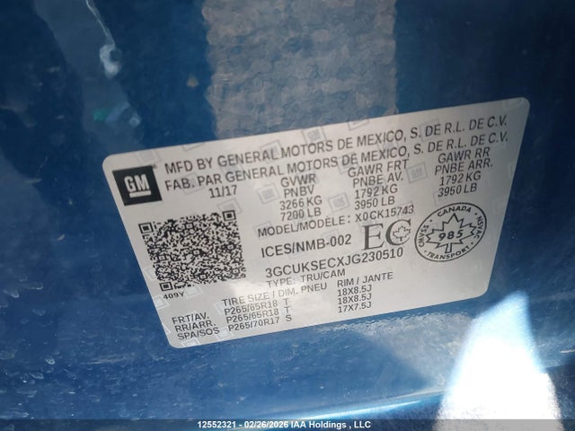 3GCUKSECXJG230510 Chevrolet Silverado 1500 2lz