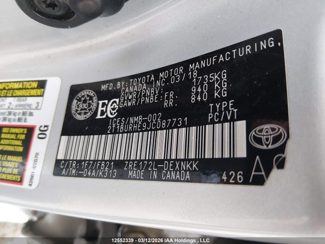 2T1BURHE9JC087731 Toyota Corolla L/le/xle/se/xse