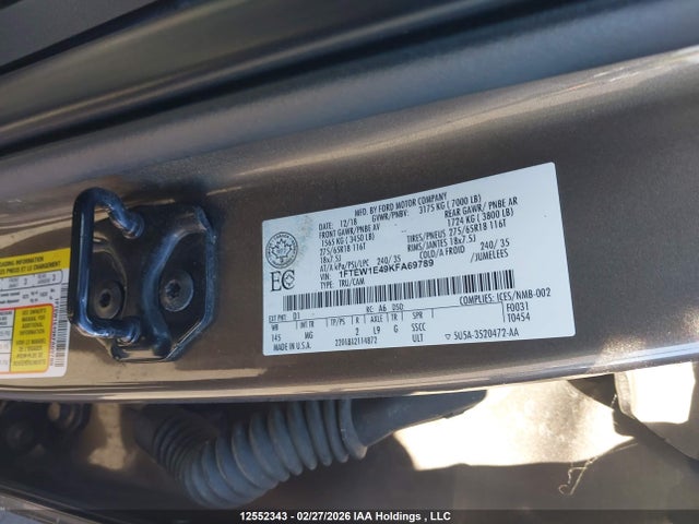 Ford F150 Supercrew 2019 1FTEW1E49KFA69789 Image 9