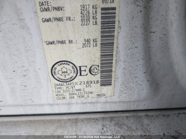 1N4AL3AP5JC218918 Nissan Altima 2.5 S/2.5 Sl Tech/2.5 Sv