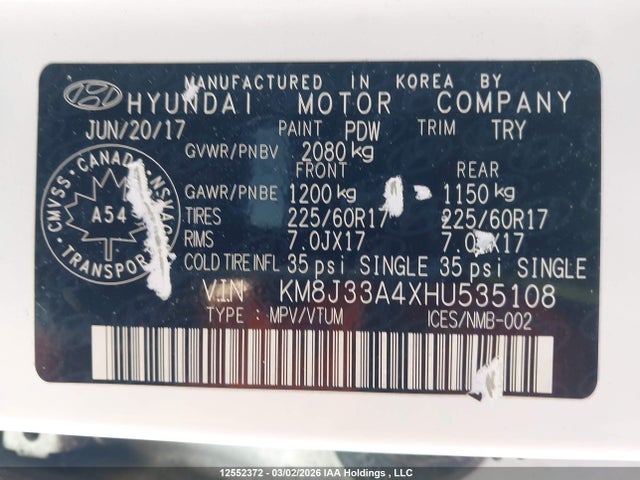 KM8J33A4XHU535108 Hyundai TUCSON SE