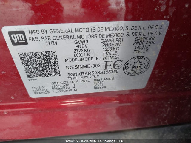 3GNKBKRS9SS158360 Chevrolet BLAZER RS