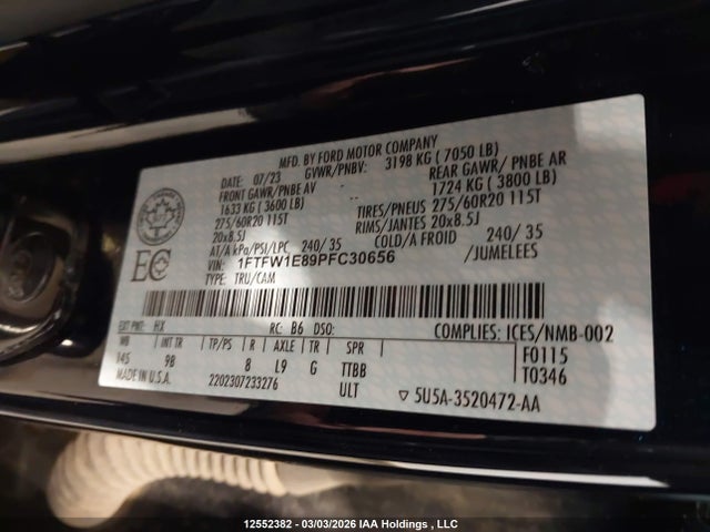 Продажа на аукционе авто 2023 Ford F-150 Platinum, vin: 1FTFW1E89PFC30656, номер лота: 12552382