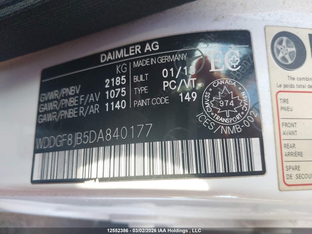 12552386 :رقم المزاد ، WDDGF8JB5DA840177 vin ، 2013 Mercedes-benz C 350 4matic مزاد بيع