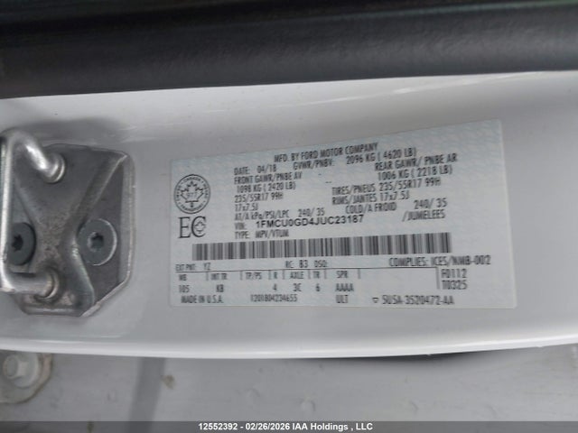 1FMCU0GD4JUC23187 Ford ESCAPE SE