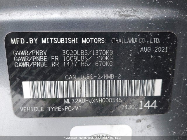 ML32AUHJXNH000545 Mitsubishi Mirage Carbon Edition/es/se