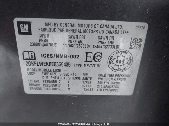 Aukcja sprzedaży 2014 Gmc Terrain Sle-2, vin: 2GKFLWEK6E6359435, numer aukcji: 12552403