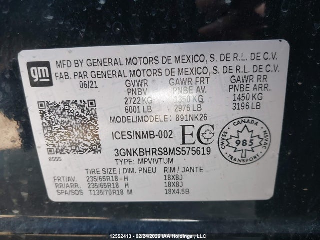 3GNKBHRS8MS575619 Chevrolet Blazer Lt