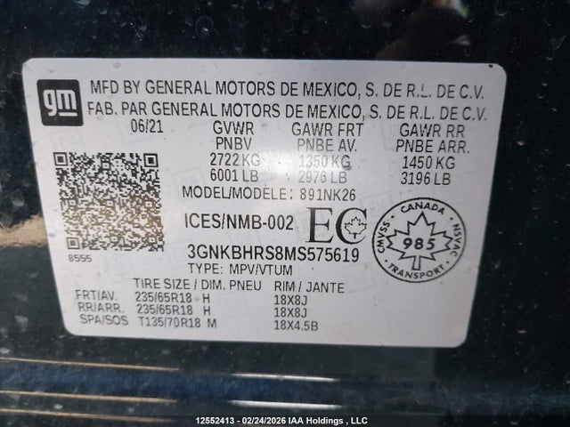 3GNKBHRS8MS575619 Chevrolet Blazer Lt