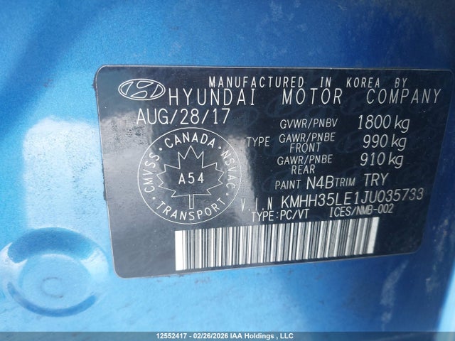 KMHH35LE1JU035733 Hyundai ELANTRA GT