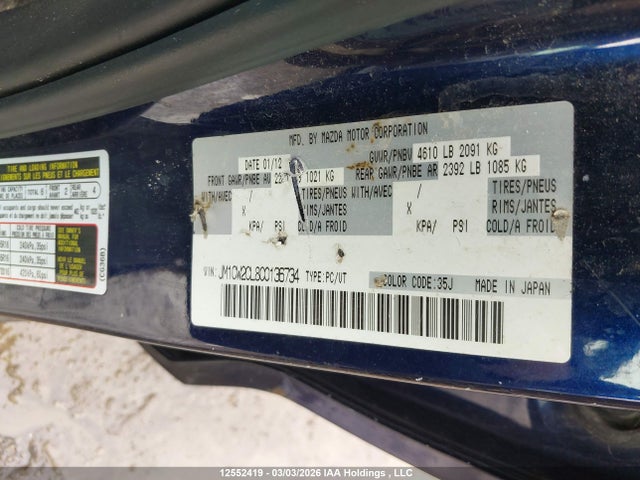Aukcja sprzedaży 2012 Mazda 5, vin: JM1CW2CL8C0136734, numer aukcji: 12552419