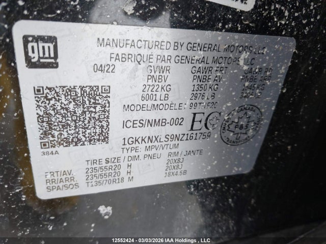 1GKKNXLS9NZ161759 GMC Acadia Denali