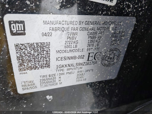 1GKKNXLS9NZ161759 GMC Acadia Denali