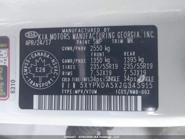 5XYPKDA5XJG345915 KIA Sorento Sx/sx Limited