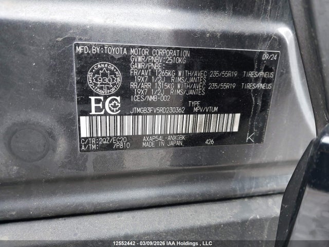 2024 Toyota Rav4 Prime Xse მანქანა იყიდება აუქციონზე, vin: JTMGB3FV5RD230362, აუქციონის ნომერი: 12552442