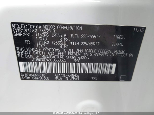 JTMWFREV6GJ066865 Toyota Rav4 Xle