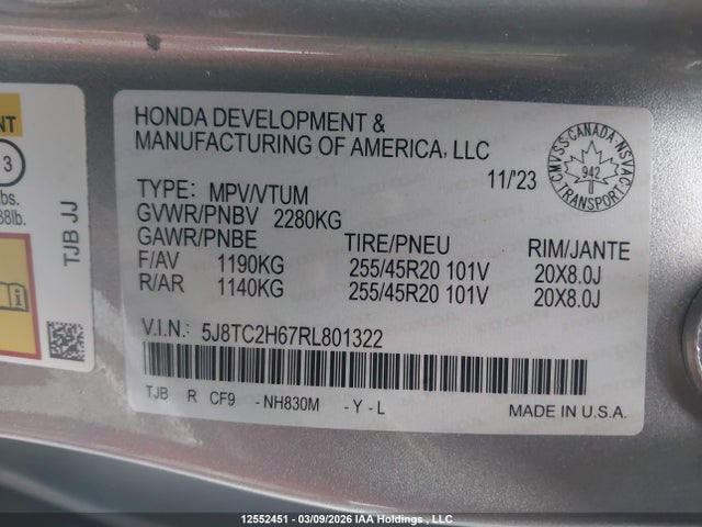 Продаж на аукціоні авто 2024 Acura Rdx, vin: 5J8TC2H67RL801322, номер лоту: 12552451