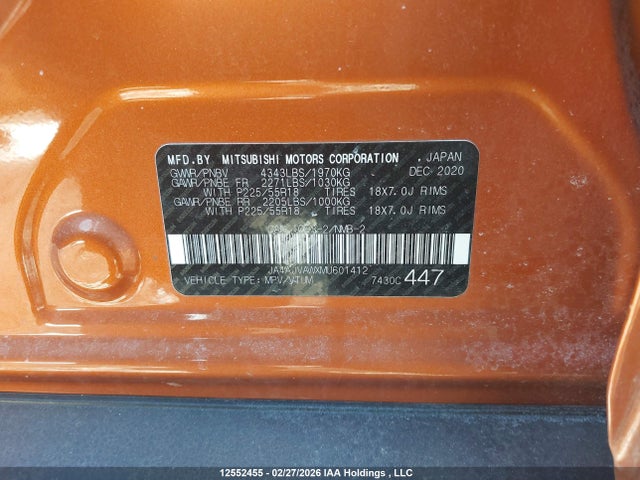 JA4AJVAWXMU601412 Mitsubishi Rvr Gt/le/se/sel