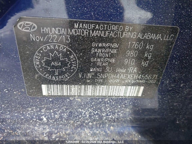 Продаж на аукціоні авто 2014 Hyundai Elantra Gls, vin: 5NPDH4AEXEH455671, номер лоту: 12552459