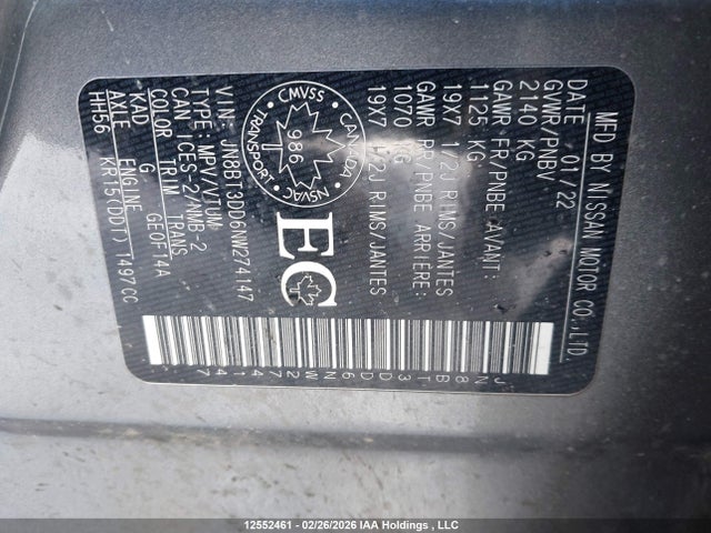 JN8BT3DD6NW274147 Nissan Rogue