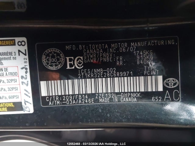 Aukcja sprzedaży 2008 Toyota Matrix Xr, vin: 2T1KR32E28C689971, numer aukcji: 12552468