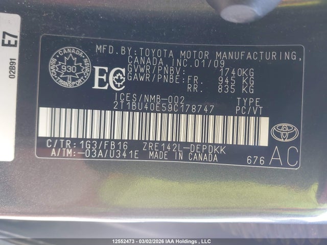 2009 Toyota Corolla Ce მანქანა იყიდება აუქციონზე, vin: 2T1BU40E59C178747, აუქციონის ნომერი: 12552473