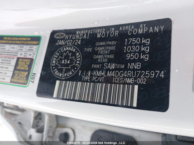 Продажа на аукционе авто 2024 Hyundai Elantra Preferred W/tech Package, vin: KMHLM4DG4RU725974, номер лота: 12552478