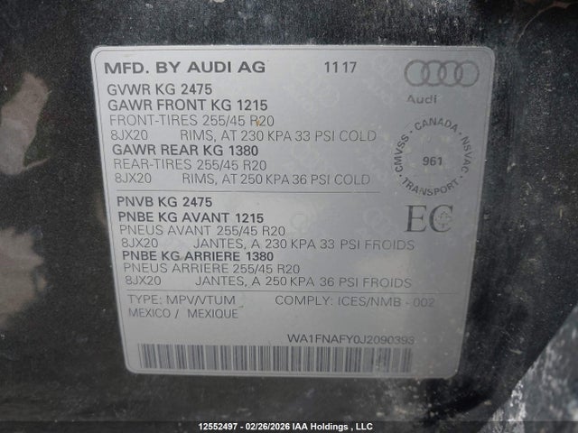 WA1FNAFY0J2090393 Audi Q5 2.0t Technik
