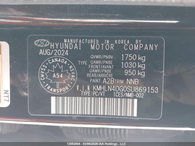 12552504 :رقم المزاد ، KMHLN4DG0SU869153 vin ، 2025 Hyundai Elantra Luxury مزاد بيع