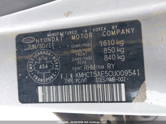Aukcja sprzedaży 2012 Hyundai Accent Gls/gs, vin: KMHCT5AE5CU009541, numer aukcji: 12552508