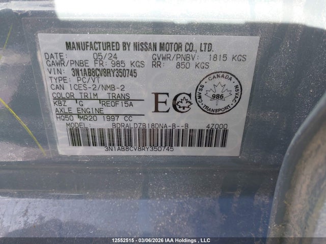 3N1AB8CV8RY350745 Nissan SENTRA SV