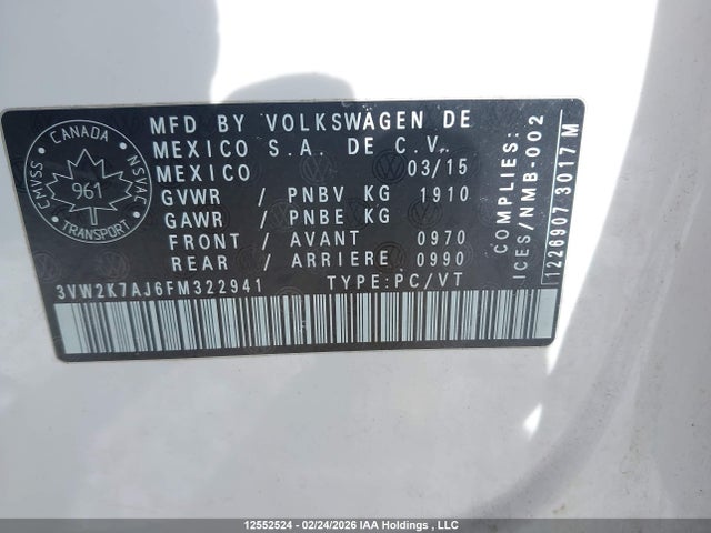 3VW2K7AJ6FM322941 Volkswagen Jetta 2.0l Trendline/2.0l Trendline+