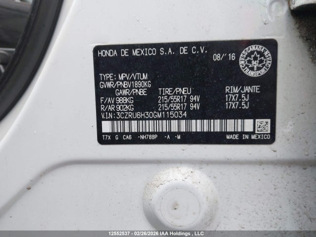 3CZRU6H30GM115034 Honda HR-V LX