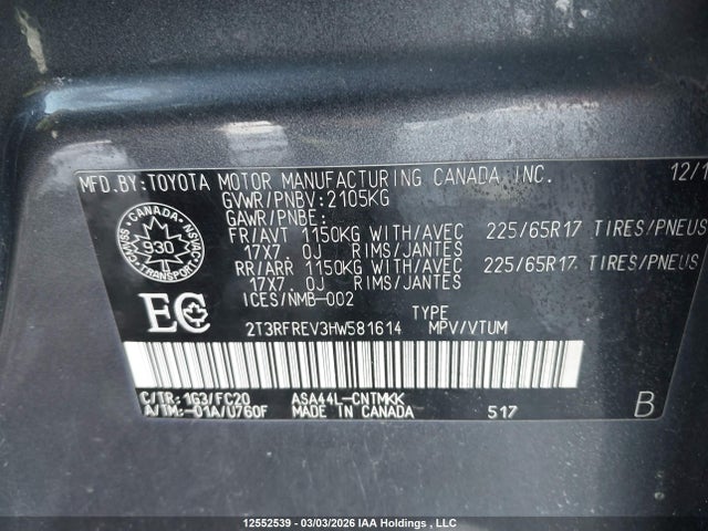 Aukcja sprzedaży 2017 Toyota Rav4 Xle, vin: 2T3RFREV3HW581614, numer aukcji: 12552539