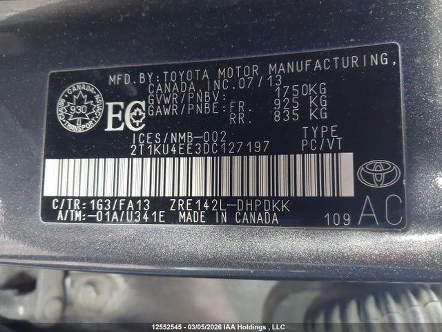 2013 Toyota Matrix Wagon მანქანა იყიდება აუქციონზე, vin: 2T1KU4EE3DC127197, აუქციონის ნომერი: 12552545
