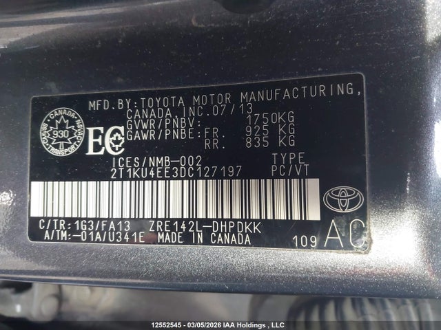 2013 Toyota Matrix Wagon მანქანა იყიდება აუქციონზე, vin: 2T1KU4EE3DC127197, აუქციონის ნომერი: 12552545