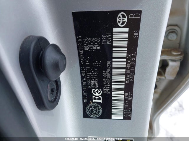 12552548 :رقم المزاد ، 5YFB4MDEXRP204236 vin ، 2024 Toyota Corolla Le مزاد بيع