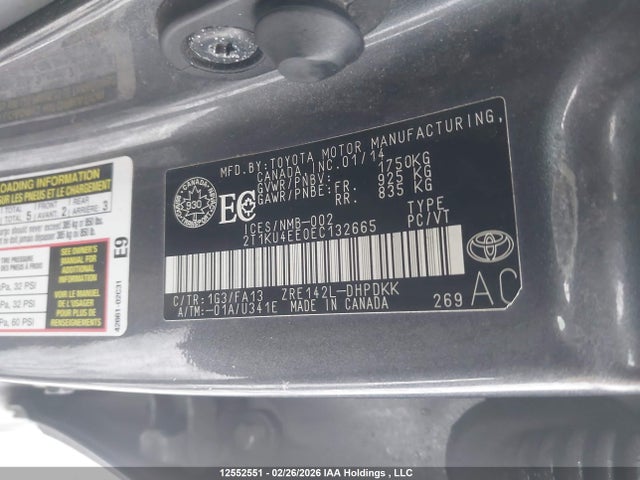 2014 Toyota Matrix S მანქანა იყიდება აუქციონზე, vin: 2T1KU4EE0EC132665, აუქციონის ნომერი: 12552551
