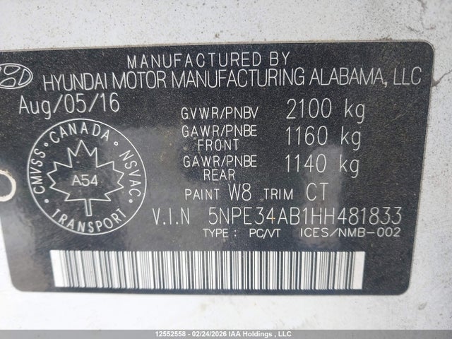5NPE34AB1HH481833 Hyundai Sonata Sport/limited