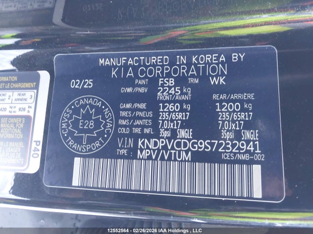 12552564 :رقم المزاد ، KNDPVCDG9S7232941 vin ، 2025 Kia Sportage Ex مزاد بيع