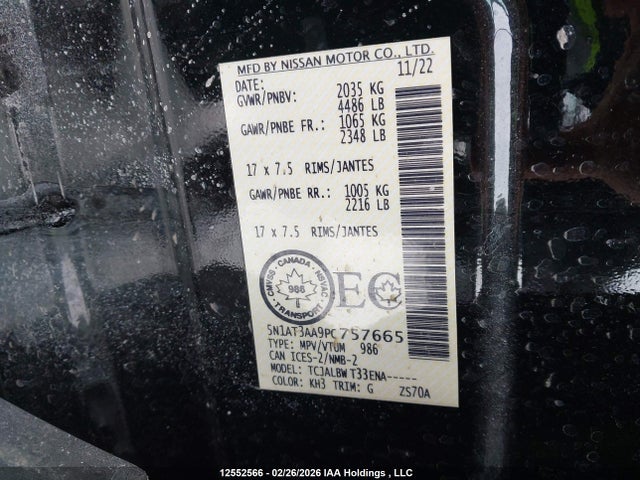 12552566 :رقم المزاد ، 5N1AT3AA9PC757665 vin ، 2023 Nissan Rogue مزاد بيع