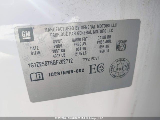 1G1ZE5ST6GF202712 Chevrolet MALIBU 1LT